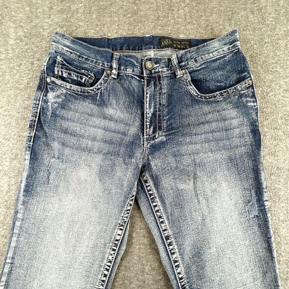 TK Axel Jeans Mens 34X32 Slim Boot Cut Blue Denim Mid Rise Stretch Distressed - Picture 2 of 8